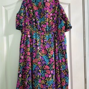 SHEIN Pink and Purple Puff Sleeve Cold Shoulder Sundress